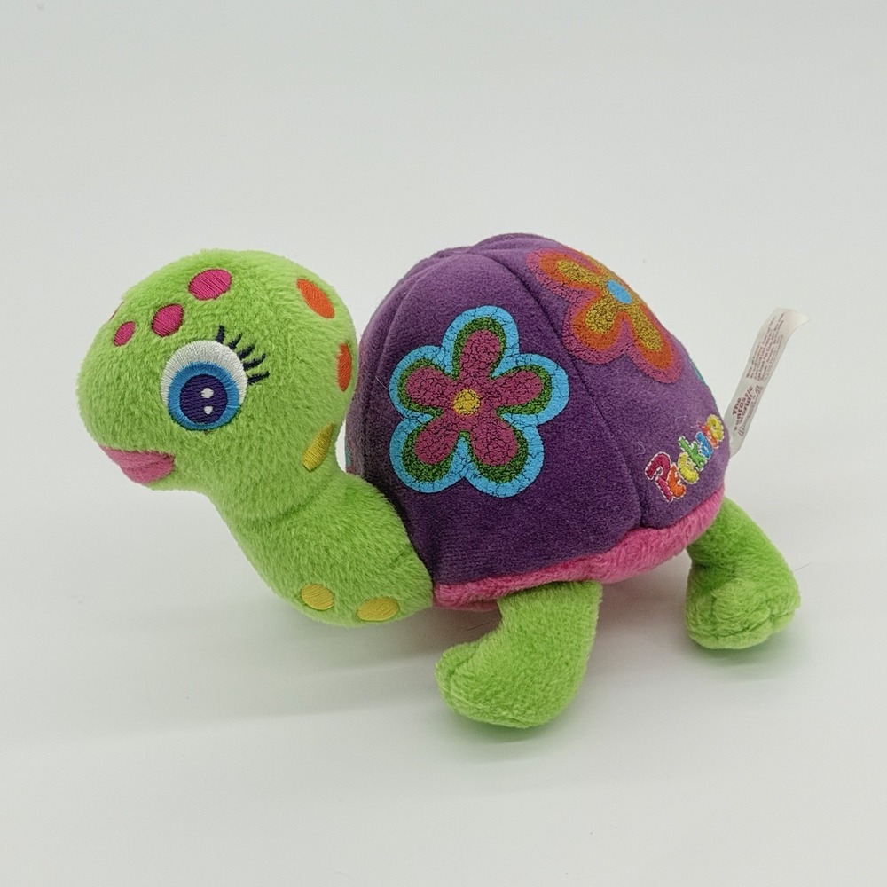 Vintage Lisa Frank Peekaboo Turtle Plush Stuffins 6" Purple Green Flowers